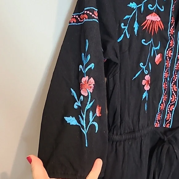 eShakti Embroidered Dress Womens Size 0 Boho Black Fall Festival Prairie Country - Picture 5 of 10